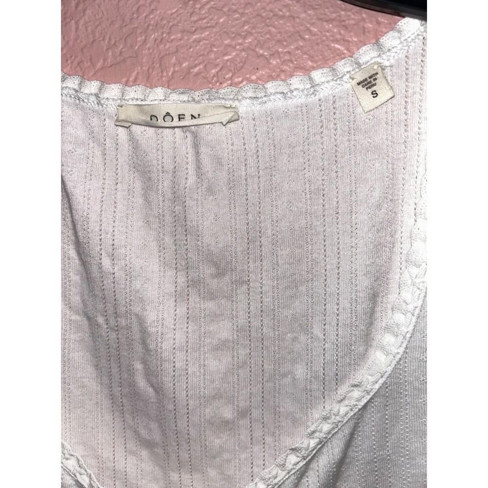 Doen Lois Tank Top size S Pointelle Knit Salt White Button Front Lace Trim - Picture 3 of 10